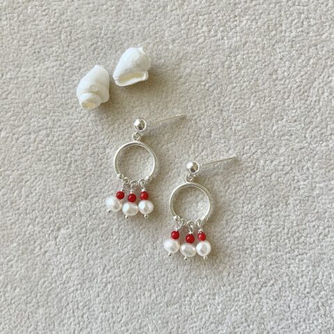 Sea Bamboo & pearl mini hoops
