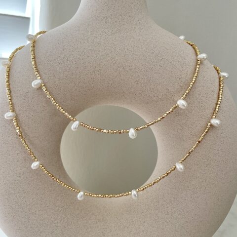 Gold Miyuki necklace with freshwater pearls