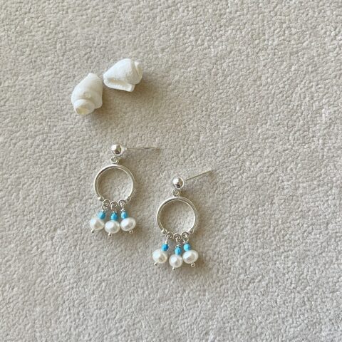 Turquoise & pearl mini hoops