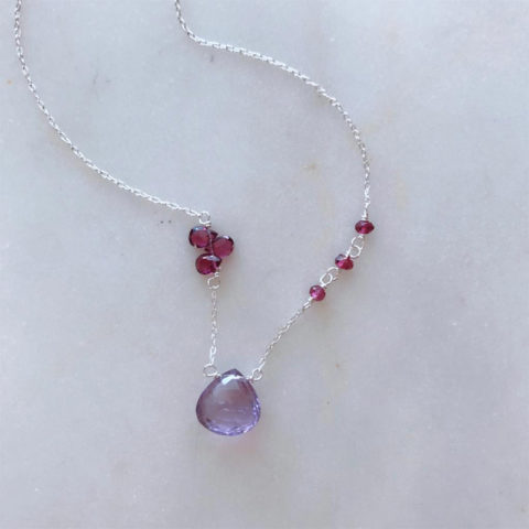 Delicate amethyst & rhodolite garnet necklace