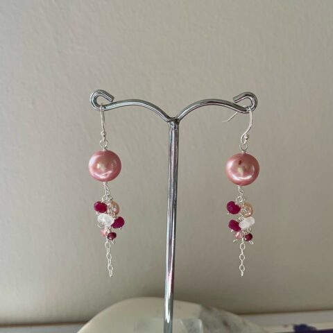 Pink pearl tassel earrings